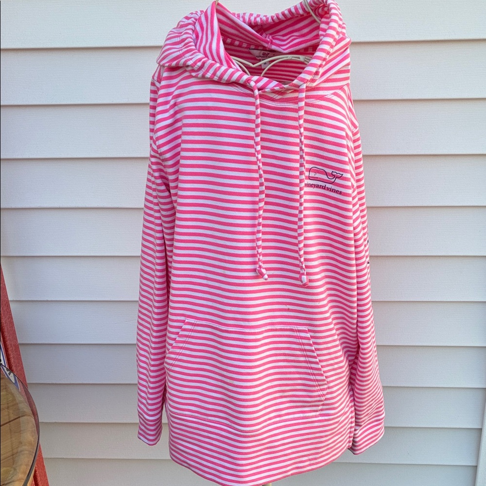 Vineyard Vines Pink and White Striped Cowl Hoodie